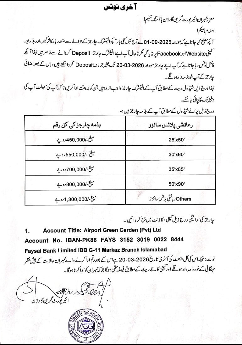 Final Notice for Electricity